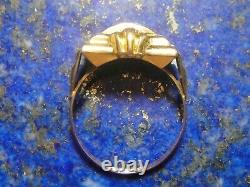 Tank Ring Vintage Art Nouveau Gold 18k 750 + 4x Diamonds Poisons 2,16g T59