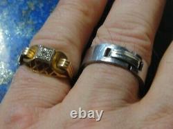 Tank Ring Vintage Art Nouveau Gold 18k 750 + Diamonds Punches 3,11g T57/58