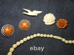 Tb Set Vintage Jewelry Necklace Ivory Beads, Cf. Art Deco Nouveau