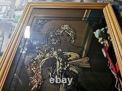 Translate this title in English: Grand Vintage Alphonse Mucha Spring Mirror Art Nouveau 38 X 85 CM