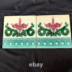 Translate this title in English: Vintage Chiseled Majolica Art Nouveau Architecture Tile 2 Pieces Japan CT164