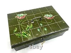 Translation: Vintage Metal Storage Tins / Deed Box / Cash Boxes / Art Nouveau Flower Design