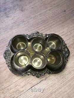 Tray And 6 Glass Of Vintage Silver Metal Liqueur