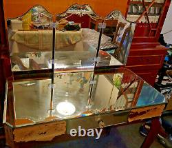 Tritych Venetian Style Hairdressing Cabinet & Mirror Top- Vintage Art Nouveau