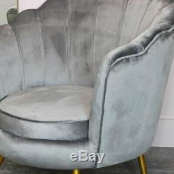 Velvet Gray Hull Chair Vintage Art Deco Luxury Bedroom Dining Room Accent