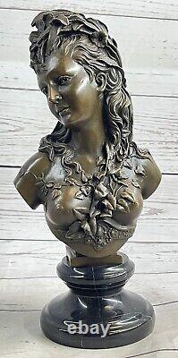 Victorian Maiden Female Bust Art Nouveau Vintage Reproduction Bronze Statue