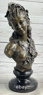 Victorian Maiden Female Bust Statue Vintage Art Nouveau Style Bronze Item