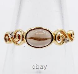 Vintage 18k Smoked Glass and Diamond Cabochon Ring, Art Nouveau