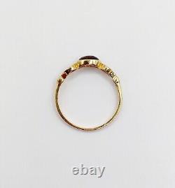 Vintage 18k Smoked Glass and Diamond Cabochon Ring, Art Nouveau