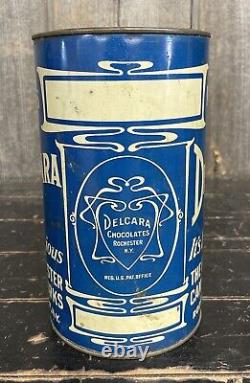 Vintage 1930s Art Nouveau 5 Pound Delcara Confectionery Chocolates Advertisement Tin Can