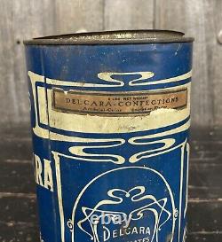 Vintage 1930s Art Nouveau 5 Pound Delcara Confectionery Chocolates Advertisement Tin Can