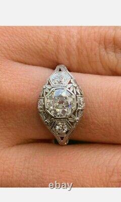 Vintage & Ancient Art Deco Engagement Fine Ring 14k White Gold On 2 Ct