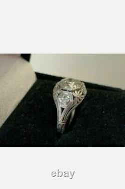 Vintage & Ancient Art Deco Engagement Fine Ring 14k White Gold On 2 Ct