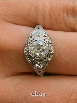 Vintage & Ancient Art Deco Fine 14k Gold Ring White Finish 2 Ct Signity Diamond