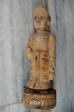 Vintage Ancient Original Wooden Sculpture Statue Lady Sculpture Primitive Art