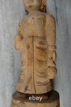 Vintage Ancient Original Wooden Sculpture Statue Lady Sculpture Primitive Art