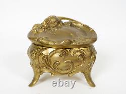 Vintage Antique Art Nouveau 5.5 Inch Gold Ormolu Rose Jewelry Box