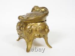 Vintage Antique Art Nouveau 5.5 Inch Gold Ormolu Rose Jewelry Box