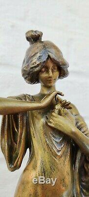 Vintage Antique Art Nouveau Spelter Statue Edelweiss Lucien Alliot Bronze France