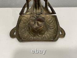 Vintage Antique Doré Metal Art New Style Ink With / Woman Maiden