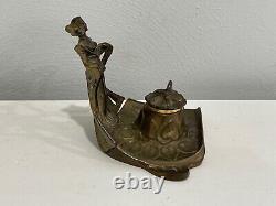 Vintage Antique Doré Metal Art New Style Ink With / Woman Maiden