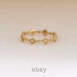 Vintage Art 14k Solid Or Yellow With Diamond Eternity Ring For Engagement