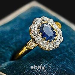 Vintage Art Deco 2.5ct Blue Oval Sapphire Engagement Ring 14k Yellow Gold Finish