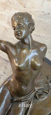 Vintage Art Deco / Art Nouveau Style Bronze Statue of Seated Woman in Artistic Chair