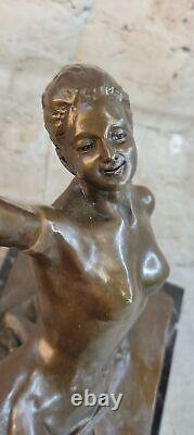 Vintage Art Deco / Art Nouveau Style Bronze Statue of Seated Woman in Artistic Chair