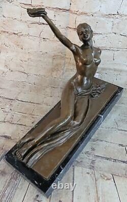 Vintage Art Deco / Art Nouveau Style Bronze Statue of a Seated Woman in Flesh