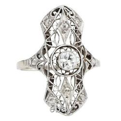 Vintage Art Deco Diamond Wedding Engagement Milgrain Ring 14kt White Gold D /
