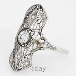 Vintage Art Deco Diamond Wedding Engagement Milgrain Ring 14kt White Gold D /