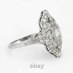 Vintage Art Deco Diamond Wedding Engagement Ring 14kt Or White Milgrain D /