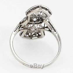 Vintage Art Deco Diamond Wedding Engagement Ring 14kt White Gold Milgrain D /