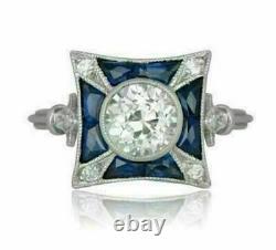 Vintage Art Deco Engagement Chaton Ring 14k Gold On 3ct Diamond And Sapphire