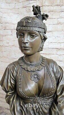 Vintage Art Deco French Bronze Female Bust Figurative Woman Statue