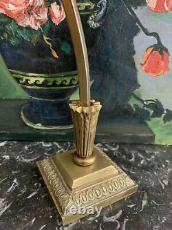 Vintage Art Deco Nouveau Bronze Minimalist Free Form Floral Torchiere Lamp