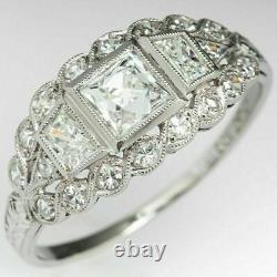 Vintage Art Deco Princess White Engagement Diamond Ring In Gold Gold Finish