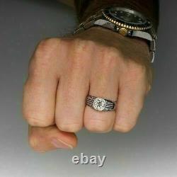 Vintage Art Deco Zircone Engagement Men's Ring Solid 925 Silver