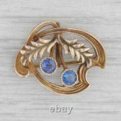 Vintage Art New Blue Granada Glass Doublet Floral Brooch 10k Gold Brooch