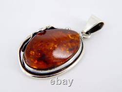 Vintage Art New Calla Lily Silver And Amber Pendant 26mm X 18mm Amber