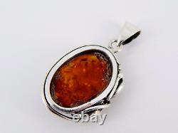 Vintage Art New Calla Lily Silver And Amber Pendant 26mm X 18mm Amber