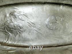 Vintage Art New Great Pewter Fish Plateau By Gardener, Germany