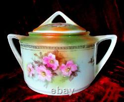 Vintage Art New Hand Painted Wild Rose Covered Porcelain Bowl Germany