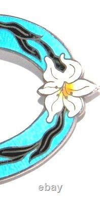 Vintage Art New Low Size Enamel Lily Silver Sterling Sash Broche