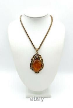 Vintage Art New Style Gold Vermillon Sterling Grand Cognac Amber Necklace