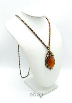 Vintage Art New Style Gold Vermillon Sterling Grand Cognac Amber Necklace
