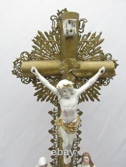 Vintage Art Nouveau 20th Century Christian Cross Jesus Statue Figurines Crucified