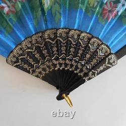 Vintage Art Nouveau Belle Époque Fan with Plastic, Fabric, Lace, and Brass Metal