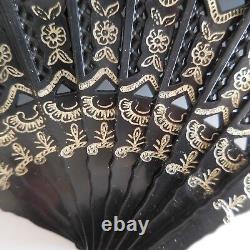 Vintage Art Nouveau Belle Époque Fan with Plastic, Fabric, Lace, and Brass Metal